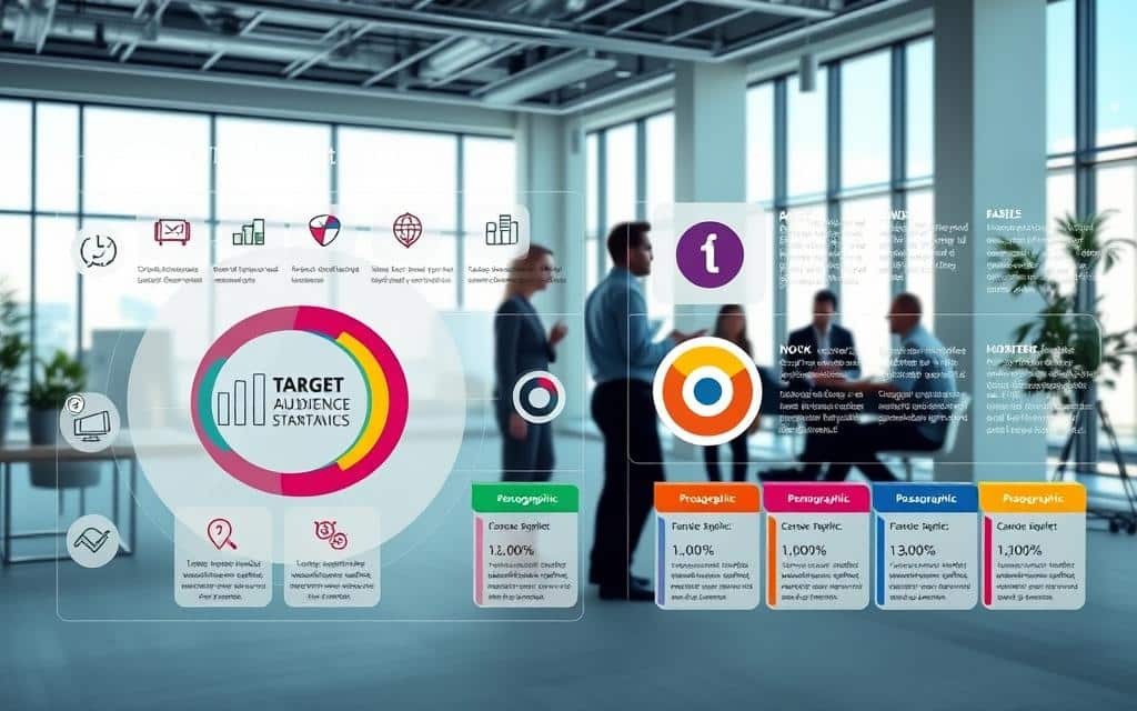 A meticulously organized visual display of target audience segmentation strategies. In the foreground, a sleek, minimalist infographic showcases various demographic and psychographic segments, each represented by distinct icons and vibrant color-coding. In the middle ground, a team of professionals collaborates, analyzing data and crafting personalized marketing approaches for each target group. The background features a clean, modern office environment, with large windows allowing natural light to filter in, creating a sense of clarity and focus. The overall atmosphere conveys a harmonious blend of strategic thinking, data-driven insights, and a keen understanding of the diverse needs and behaviors of the target audience.
