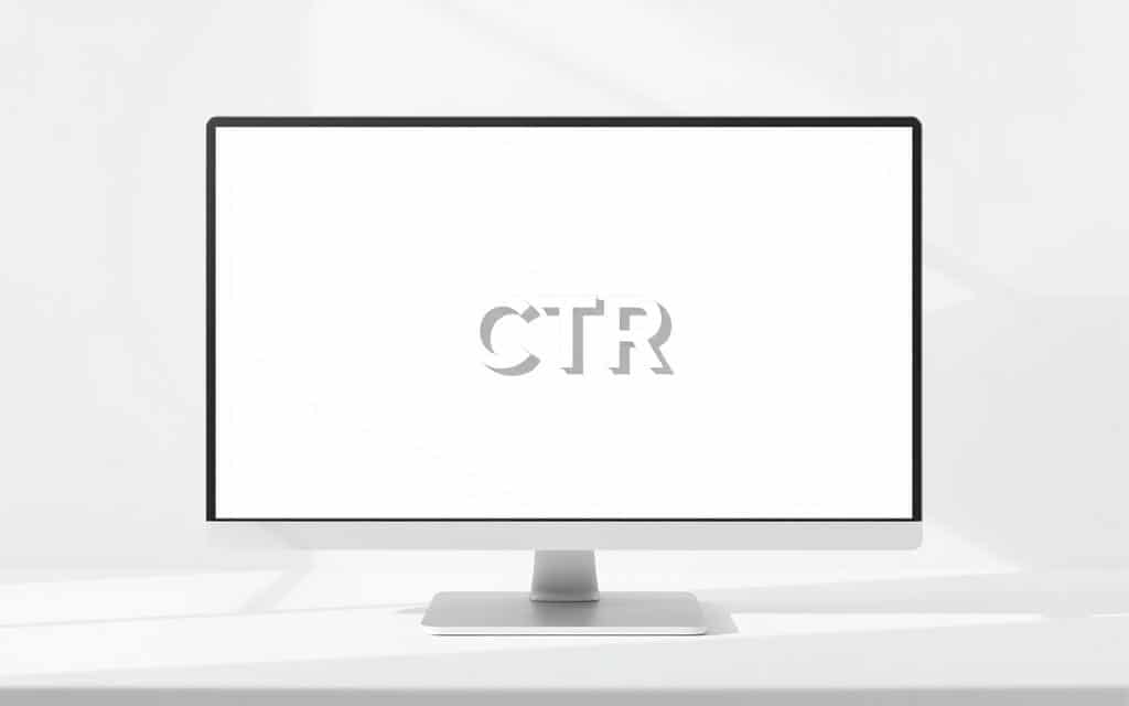 A clean, modern desktop with a minimalist design. The main focus is a crisp, high-resolution "CTR" icon, rendered in a sleek, sans-serif font with a subtle 3D-like depth effect. The icon is centered on the screen, surrounded by a soft, blurred background of muted tones, perhaps a simple geometric pattern or a soft gradient. The lighting is natural and diffused, creating a calm, professional atmosphere. The camera angle is slightly elevated, giving a bird's-eye view of the desktop, conveying a sense of clarity and organization. The overall mood is one of simplicity, efficiency, and data-driven insights.