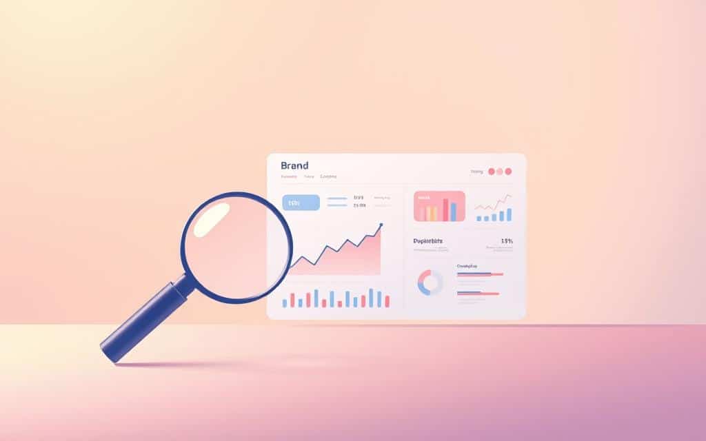 A vibrant and minimalist illustration depicting the concept of "measure brand impact". In the foreground, a magnifying glass hovers over a sleek, modern graph chart, representing the analytical process of evaluating brand performance. The middle ground features a clean, well-designed dashboard with key metrics and data visualizations, providing a clear overview of brand health. The background is a soft, muted gradient in calming tones, creating a serene and professional atmosphere. Subtle lighting casts a warm glow, highlighting the clarity and focus of the central elements. The overall composition conveys a sense of data-driven insights and strategic decision-making, perfectly suited to illustrate the section on "Measure brand impact to guide spend and improve results". A vibrant and minimalist illustration depicting the concept of "measure brand impact". In the foreground, a magnifying glass hovers over a sleek, modern graph chart, representing the analytical process of evaluating brand performance. The middle ground features a clean, well-designed dashboard with key metrics and data visualizations, providing a clear overview of brand health. The background is a soft, muted gradient in calming tones, creating a serene and professional atmosphere. Subtle lighting casts a warm glow, highlighting the clarity and focus of the central elements. The overall composition conveys a sense of data-driven insights and strategic decision-making, perfectly suited to illustrate the section on "Measure brand impact to guide spend and improve results".