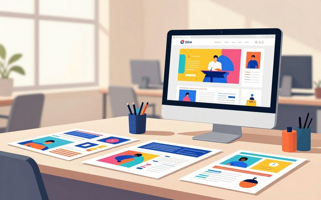 A modern advertising workspace featuring a blend of print and digital tactics. In the foreground, a table is covered with colorful banners and flyers showcasing creative designs, printed and displayed prominently. The middle ground includes a sleek digital screen displaying an online ad campaign, highlighting vibrant colors and engaging visuals. In the background, a bright office environment with large windows allowing natural light to flood in, creating a warm and inviting atmosphere. The overall mood is professional and innovative, capturing the synergy between traditional print and modern digital advertising. The scene is well-composed with soft lighting, focusing on the harmonious integration of both mediums, showcasing their effectiveness in a contemporary advertising strategy.