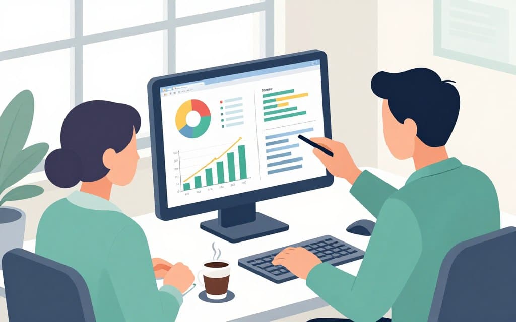 A modern office setting focuses on a sleek, flat-screen monitor displaying colorful graphs and charts related to advertising performance metrics. In the foreground, a professional business person of Asian descent, dressed in a smart casual outfit, intensely analyzes the data. The middle ground features a stylish desk with a laptop, notepad, and a steaming coffee cup, suggesting a working atmosphere. In the background, large windows let in soft, natural light, illuminating the space and creating a calm, productive mood. The colors are soft with a focus on greens, blues, and neutrals that evoke a sense of professionalism. The angle is slightly overhead to capture both the monitor's screen and the individual’s focused expression, emphasizing the importance of understanding advertising metrics for effective budgeting. A modern office setting focuses on a sleek, flat-screen monitor displaying colorful graphs and charts related to advertising performance metrics. In the foreground, a professional business person of Asian descent, dressed in a smart casual outfit, intensely analyzes the data. The middle ground features a stylish desk with a laptop, notepad, and a steaming coffee cup, suggesting a working atmosphere. In the background, large windows let in soft, natural light, illuminating the space and creating a calm, productive mood. The colors are soft with a focus on greens, blues, and neutrals that evoke a sense of professionalism. The angle is slightly overhead to capture both the monitor's screen and the individual’s focused expression, emphasizing the importance of understanding advertising metrics for effective budgeting.
