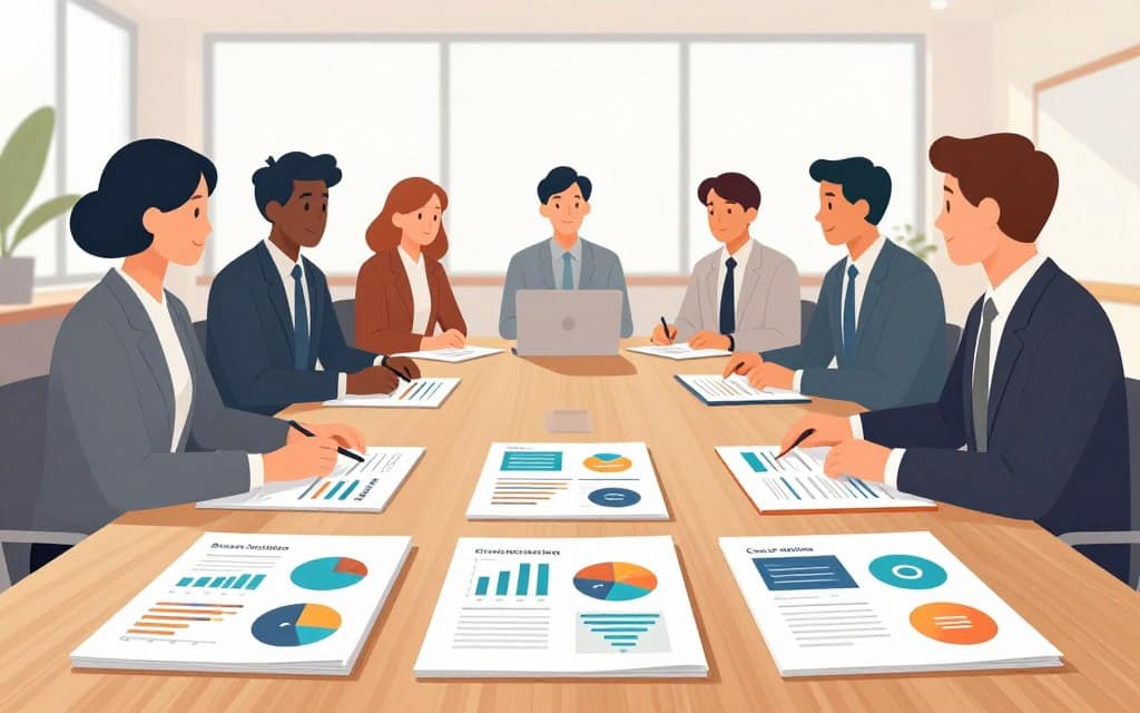 A seamless blend of print marketing case studies displayed on a glossy wooden conference table in a bright, modern office setting. In the foreground, several printed brochures and case study reports are arranged neatly, showcasing vibrant graphs and compelling visuals. The middle layer features a diverse group of professionals in smart business attire, engaging in discussion, pointing at the materials, capturing enthusiasm and collaboration. The background includes large windows with soft natural light streaming in, casting a warm glow across the space, enhancing the atmosphere of innovation and success. The composition emphasizes a clean, uncluttered look, with subtle textures and soft colors that inspire a feeling of professionalism and trust in print advertising.