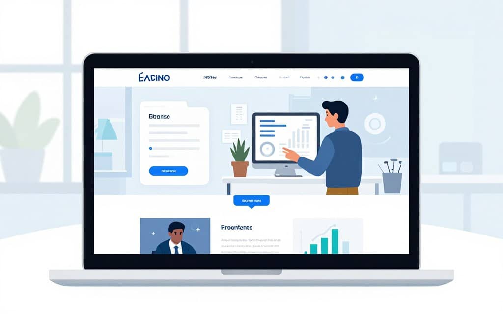 A clean and modern landing page experience featuring a well-designed website interface displayed on a sleek laptop in the foreground. The middle layer includes subtle graphical elements and statistics reflecting high conversion rates, with user-friendly navigation menus and visually appealing images. The background consists of a bright, airy office environment with large windows letting in soft, natural light, creating an inviting atmosphere. A professional-looking individual, dressed in business casual attire, is engaged in analyzing metrics on the screen, conveying a sense of focus and productivity. The overall mood is optimistic and inspiring, emphasizing the importance of a seamless online experience without any clutter or distractions. The color palette is soft and soothing, with hints of blue and white.