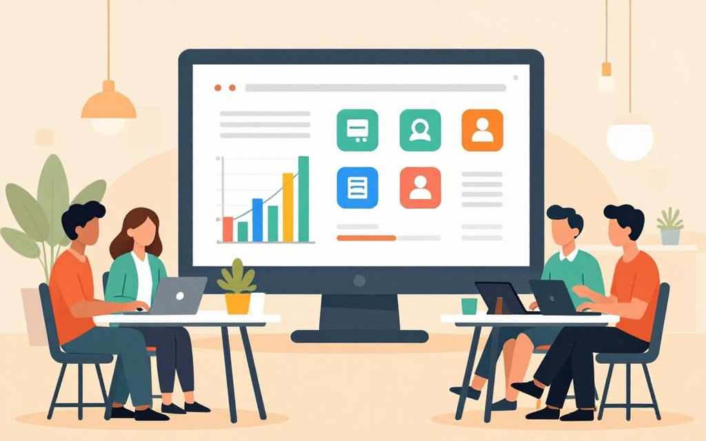 A modern digital workspace focused on online communities for app promotion. In the foreground, a diverse group of professionals, wearing smart casual attire, are engaged in lively discussions while using laptops and tablets. The middle ground features a large screens displaying colorful charts and app icons, symbolizing online engagement and community interaction. The background shows a cozy, well-lit environment with plants and soft lighting, creating a welcoming atmosphere. The focus is on collaboration and networking, conveying a sense of connection and innovation. The overall mood is positive and inspiring, with warm tones and clear subject focus, emphasizing the importance of community in app promotion. A modern digital workspace focused on online communities for app promotion. In the foreground, a diverse group of professionals, wearing smart casual attire, are engaged in lively discussions while using laptops and tablets. The middle ground features a large screens displaying colorful charts and app icons, symbolizing online engagement and community interaction. The background shows a cozy, well-lit environment with plants and soft lighting, creating a welcoming atmosphere. The focus is on collaboration and networking, conveying a sense of connection and innovation. The overall mood is positive and inspiring, with warm tones and clear subject focus, emphasizing the importance of community in app promotion.