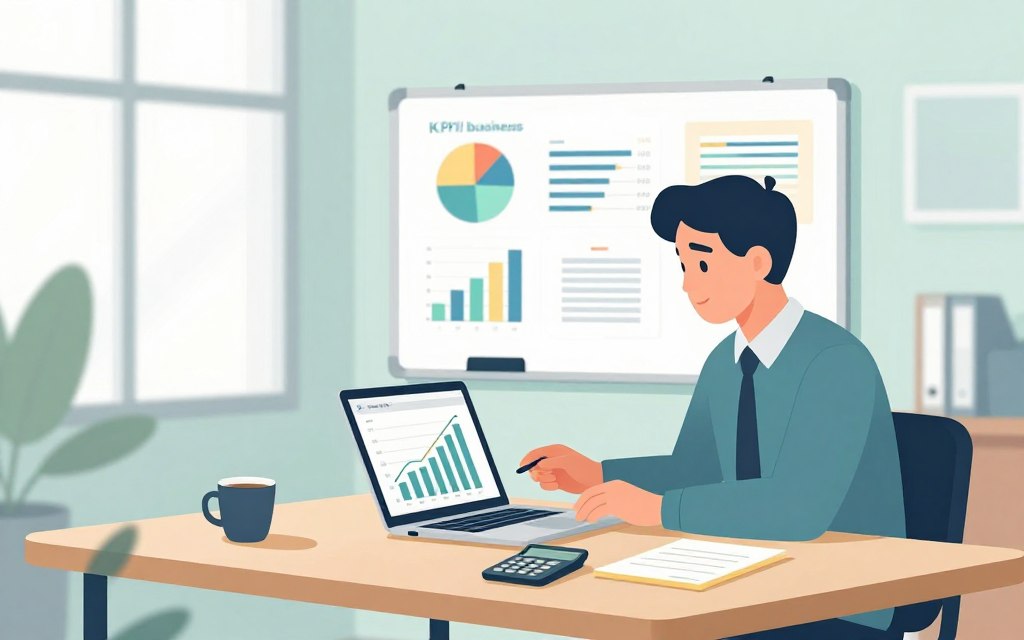 A sleek modern office environment, focusing on a wooden desk in the foreground, neatly organized with a laptop displaying graphs, a notepad, a calculator, and a cup of coffee. A business professional in a smart casual outfit reviews performance metrics on the laptop, looking engaged and focused. In the middle ground, a whiteboard is filled with colorful charts and KPIs related to small business advertising. The background features a large window letting in natural daylight, casting soft shadows across the room. The overall mood is productive and optimistic, encouraging small business owners to measure their advertising success effectively. The color palette is soft and calming with greens and blues, ensuring a clear focus on the subject matter and practical methods of measurement in advertising. A sleek modern office environment, focusing on a wooden desk in the foreground, neatly organized with a laptop displaying graphs, a notepad, a calculator, and a cup of coffee. A business professional in a smart casual outfit reviews performance metrics on the laptop, looking engaged and focused. In the middle ground, a whiteboard is filled with colorful charts and KPIs related to small business advertising. The background features a large window letting in natural daylight, casting soft shadows across the room. The overall mood is productive and optimistic, encouraging small business owners to measure their advertising success effectively. The color palette is soft and calming with greens and blues, ensuring a clear focus on the subject matter and practical methods of measurement in advertising.